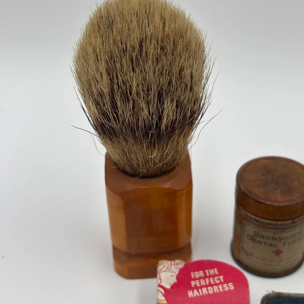 Vintage Apothecary Tin Lot Gillette Razor Bakelite Shaving Brush Mennen Tins